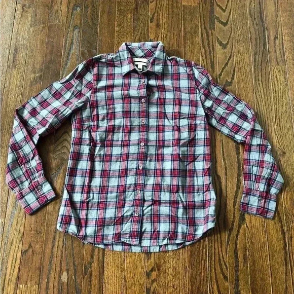 J.Crew Women’s 2 Boy-Fit Gray Tartan Plaid Button-Down Flannel Shirt - VGUC! - Picture 2 of 9